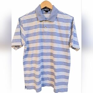 Lands' End‎ Cotton Polo Shirt Men's Size Medium M (38-40) Blue and white stripe